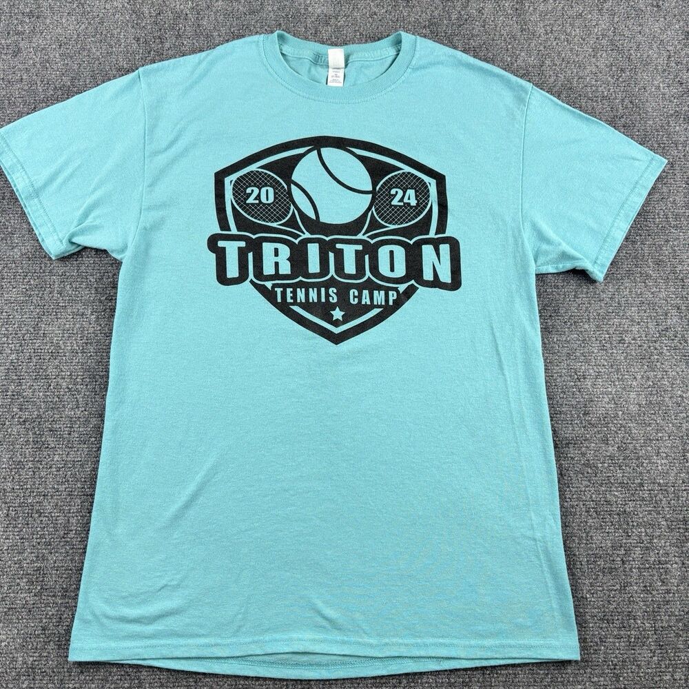 Triton Tennis Camp Shirt Mens M US M Aqua 2024 Graphic Tee Jerzees